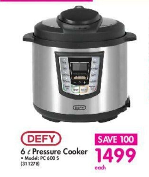 DEFY 6L Pressure Cooker offer at Makro