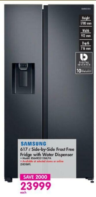 Makro Samsung - 617 L Side-by-Side Frost Free Fridge with Water Dispenser offer