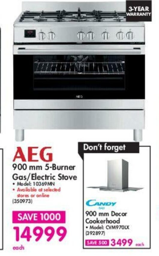 AEG 900mm 5Burner Gas/Electric Stove offer at Makro