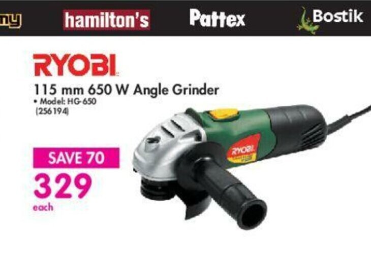 Ryobi 115mm 650W Angle Grinder offer at Makro