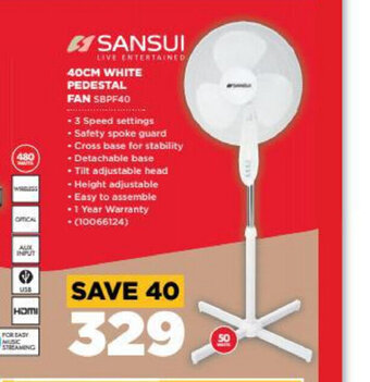 Sansui - 40cm White Pedestal Fan