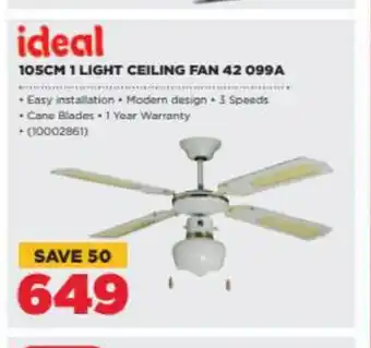 HiFi Corp ideal 105cm 1 Light Ceiling Fan 42 099A offer