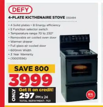 HiFi Corp Defy - 4 Plate Kitchenaire Stove offer