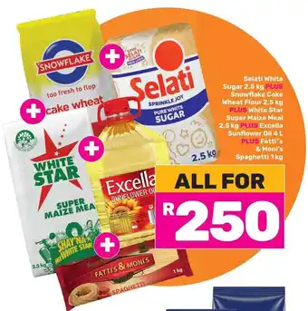 Game Selati White Sugar, Snowflake Cake Wheat Flour, White Star Super Maize Meal, Excella Sunflower Oil, Fatti's &Moni's Spaghetti offer