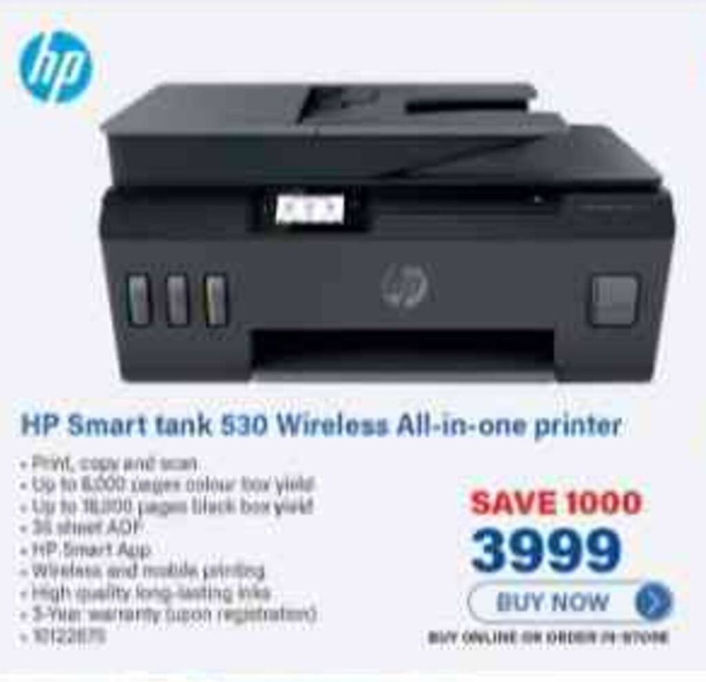 HP Smart Tank 530 Wireless Allinone Printer offer at Incredible