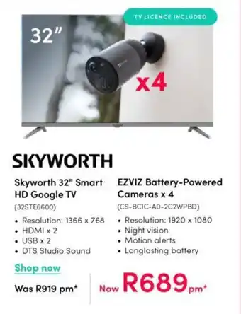 Teljoy Skyworth 32" Smart HD Google TV offer
