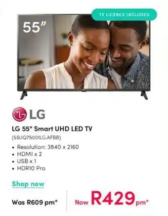 Teljoy LG 55" Smart UHD LED TV (55UQ75001LG.AFBB) offer