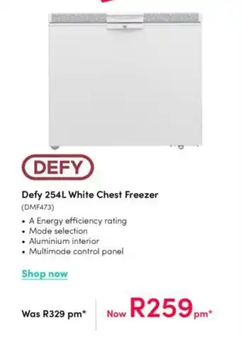 Teljoy Defy 254L White Chest Freezer (DMF473) offer