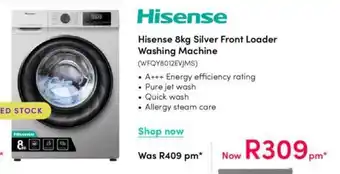 Teljoy Hisense 8kg Silver Front Loader Washing Machine offer
