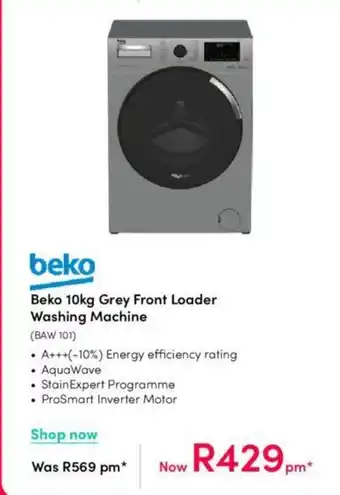 Teljoy Beko 10kg Grey Front Loader Washing Machine offer