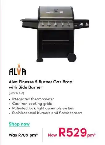 Teljoy Alva Finesse 5 Burner Gas Braai with Side Burner offer