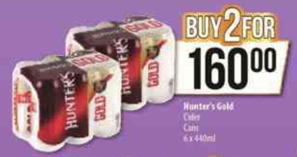 Hunter's Gold Cider Cans 6 x 440ml offer at Spar Tops