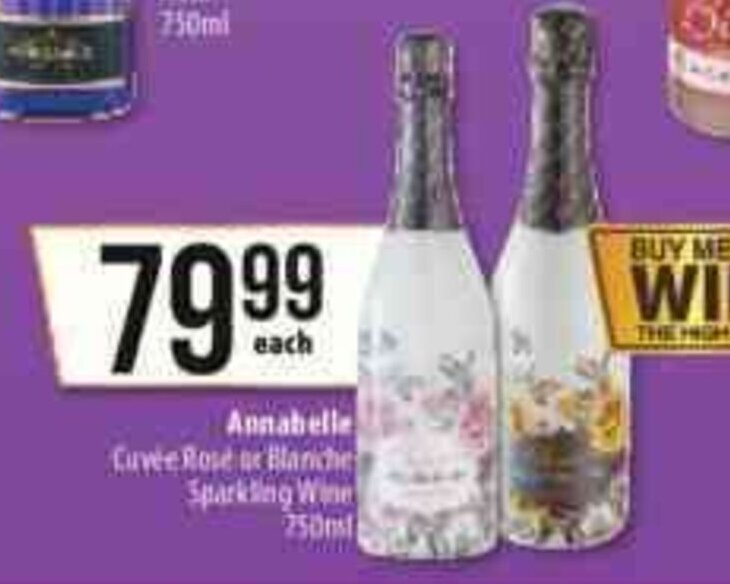 Annabelle Cuvee Rose or Blanche Sparkling Wine 750ml offer at Spar Tops