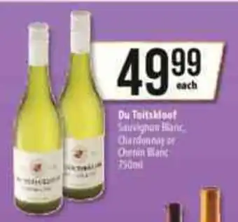 Spar Tops Du Toitskloof Sauvignon Blanc, Chardonnay or Chenin Blanc 750ml offer