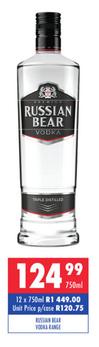 Russian Bear Vodka Range 750ml