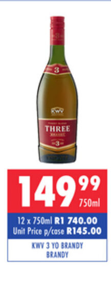 Ultra Liquors KWV 3 YO Brandy 750ml offer