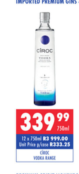 Ultra Liquors Ciroc Vodka Range 750ml offer