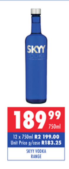 Ultra Liquors Skyy Vodka Range 750ml offer