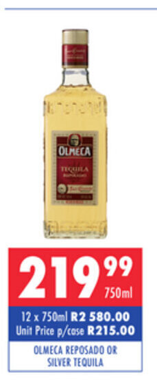 Ultra Liquors Olmeca Reposado or Silver Tequila 750ml offer