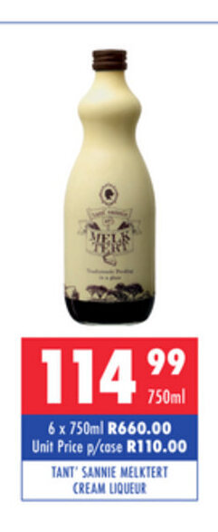 Ultra Liquors Tant Sannie Melktert Cream Liqueur 750ml offer