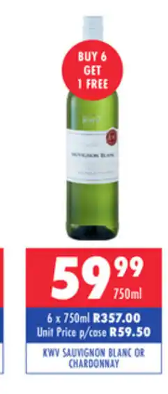 Ultra Liquors KWV Sauvignon Blanc or Chardonnay 750ml offer