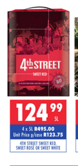 4th Street Sweet Red Sweet Rose or Sweet White 5L