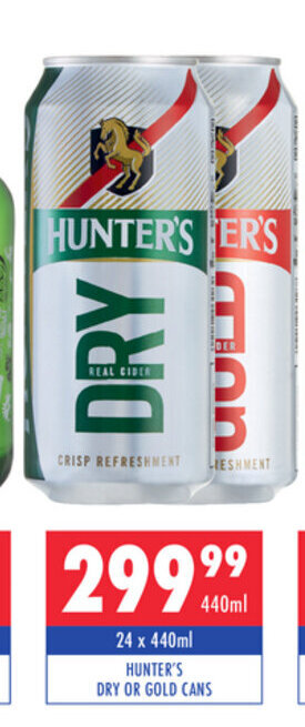 Hunter's Dry or Gold Cans 24 x 440ml