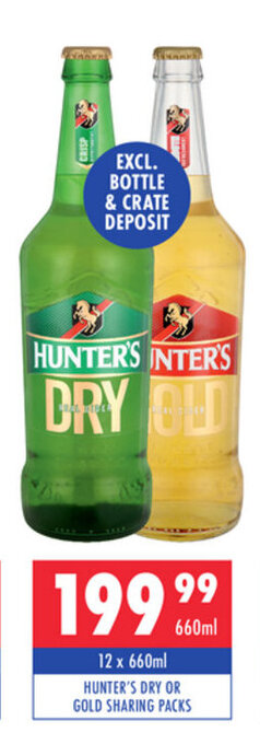 Ultra Liquors Hunter's Dry or Gold Sharing Packs 12 x 660ml offer