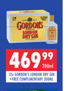 Ultra Liquors Gordon's London Dry Gin 12 x 200ml offer