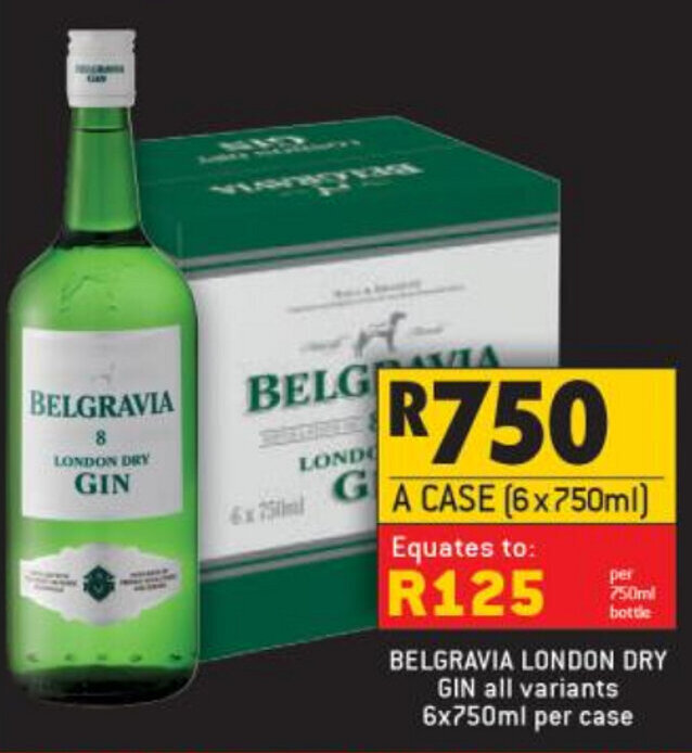 Belgravia London Dry Gin 6x750ml offer at Shoprite Liquor