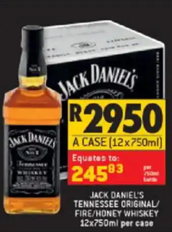 Shoprite Liquor Jack Daniel's Tennessee Original/Fire/Honey Whisky 12x750ml offer