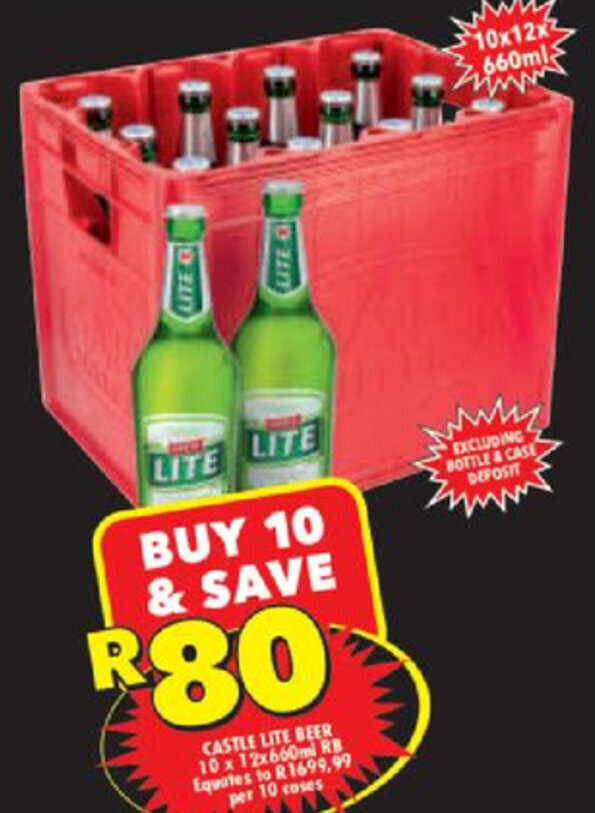 Castle Lite Beer 10x12x66oml offer at Shoprite Liquor