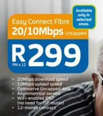 Telkom Easy Connect Fibre 20/10Mbps Uncapped offer