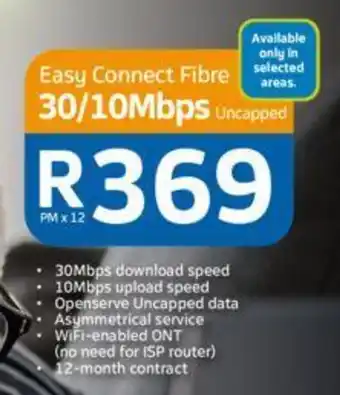 Telkom Easy Connect Fibre 30/10Mbps Uncapped offer