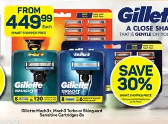 Pick n Pay Hypermarket Gillette Mach3+, Mach3 Turbo or Skinguard Sensitive Cartridges 8s offer