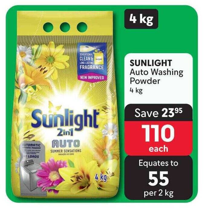 SUNLIGHT Auto Washing Powder 4kg offer at Makro