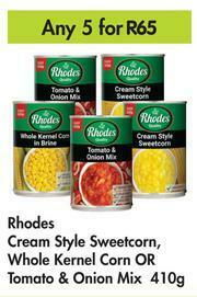 Game Rhodes Cream Style Sweetcorn, Whole Kernel Corn Or Tomato & Onion Mix-For Any 5 x 410g offer