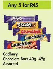Game Cadbury Chocolate Bars Assorted-For Any 5 x 40g-49g offer