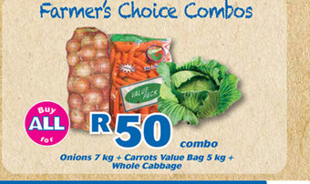 Onions 7kg + Carrots Value Bag 5kg + Whole Cabbage