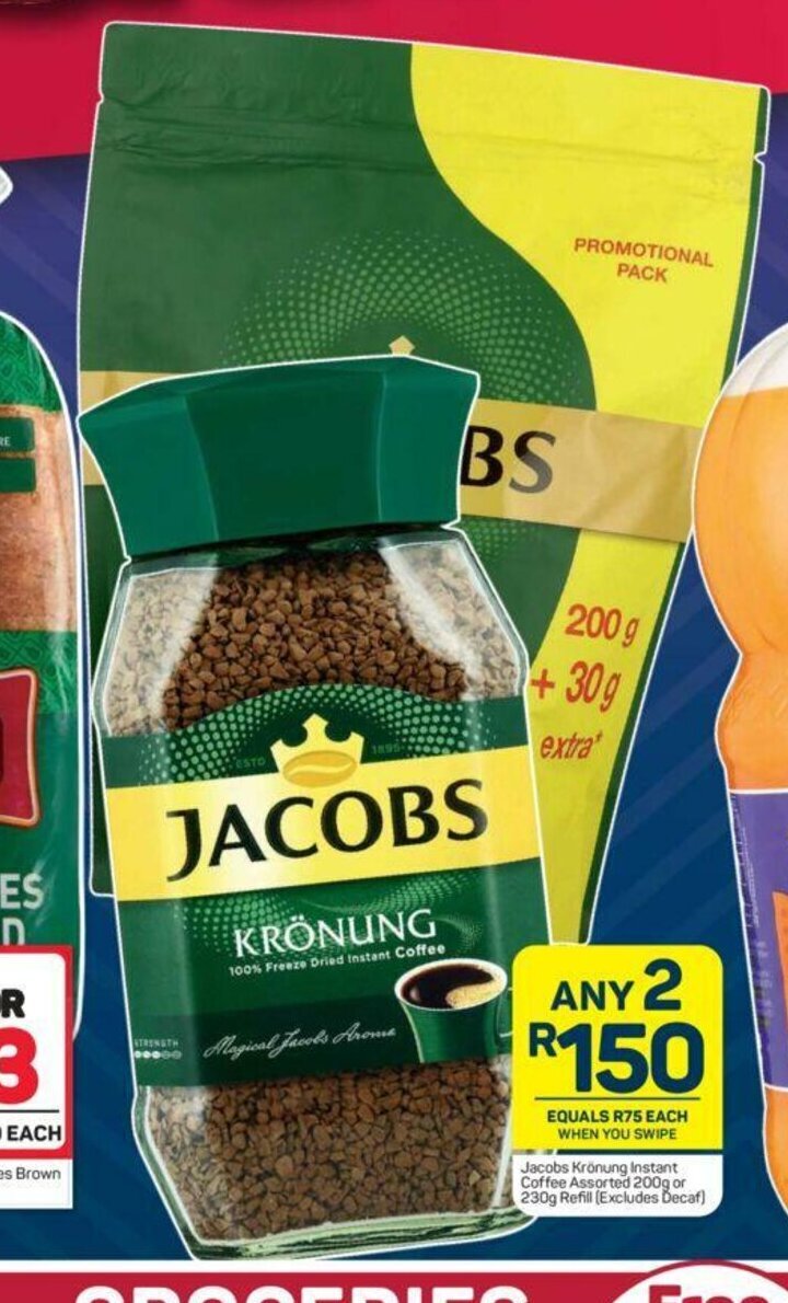 Jacobs Kronung Instant Coffee Assorted 200g or 230g Refill offer at