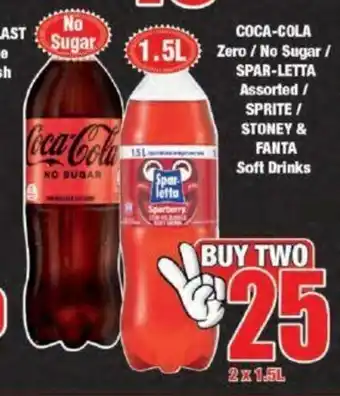 Boxer Coca-Cola Zero / No Sugar / Spar-Letta Assorted / Sprite / Stoney & Fanta Soft Drinks 2 x 1.5L offer
