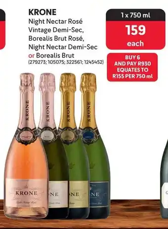Makro KRONE Night Nectar Rosé Vintage Demi-Sec, Borealis Brut Rosé, Night Nectar Demi-Sec or Borealis Brut offer