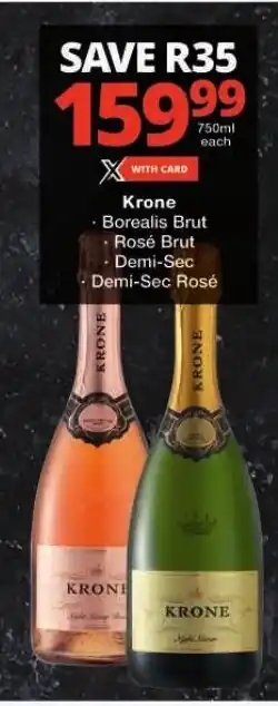 Checkers Krone Borealis Brut, Rosé Brut, Demi-Sec, Demi-Sec Rosé offer