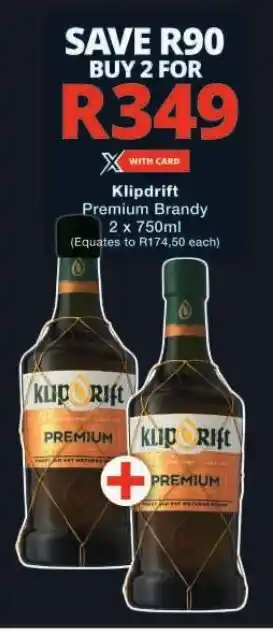 Checkers Klipdrift Premium Brandy 2 x 750ml offer