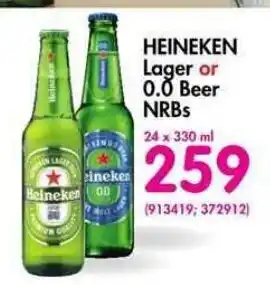 Makro’s liquor Heineken lager or 0.0 Beer NRBs 24 x 330ml offer