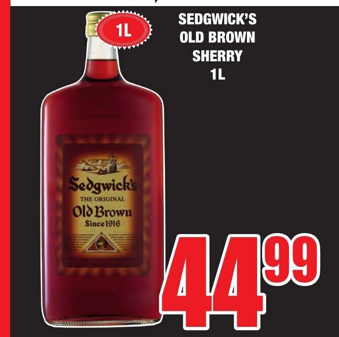 Sedgwick's Old Brown Sherry 1L offer at Boxer Liquors