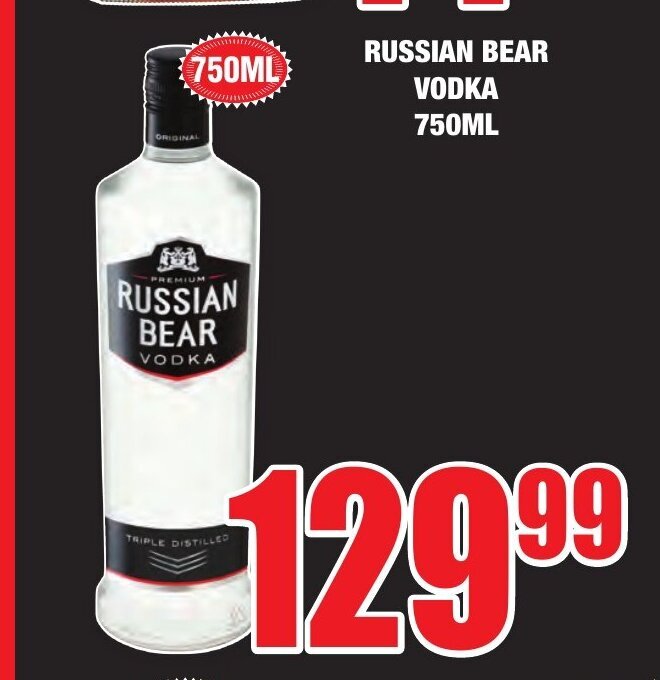 Russian Bear Vodka 750ml offer at Boxer Liquors