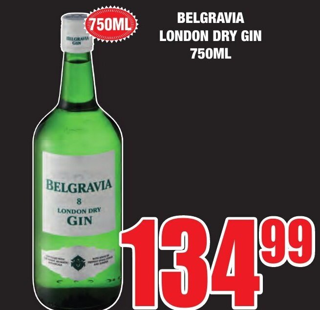 Belgravia London Dry Gin 750ml offer at Boxer Liquors