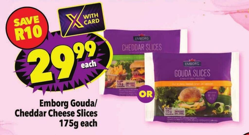 Gouda/ Cheddar Cheese Slices 175g each offer at Shoprite