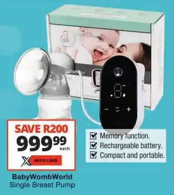 Checkers BabyWombWorld Single Breast Pump offer